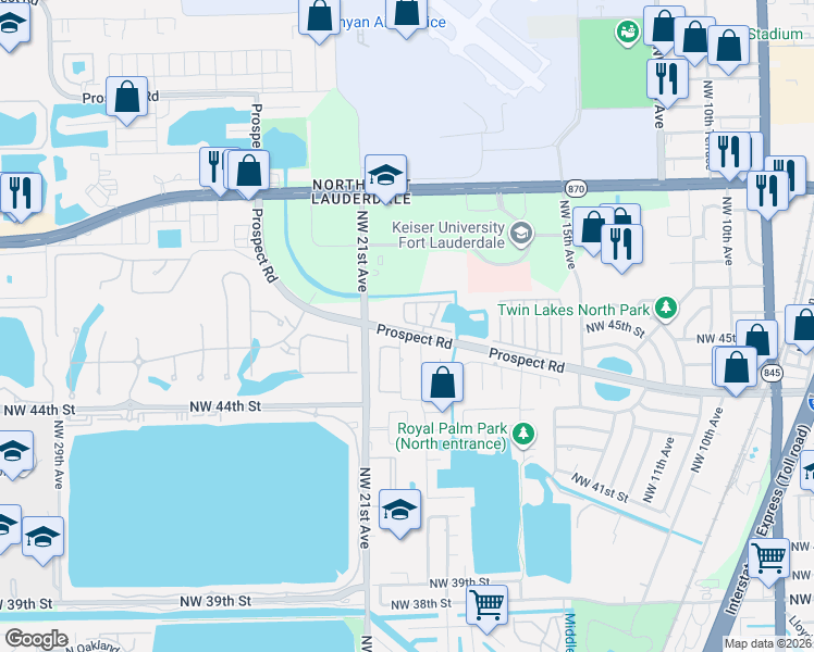 map of restaurants, bars, coffee shops, grocery stores, and more near 4577 Northwest 19th Terrace in Fort Lauderdale