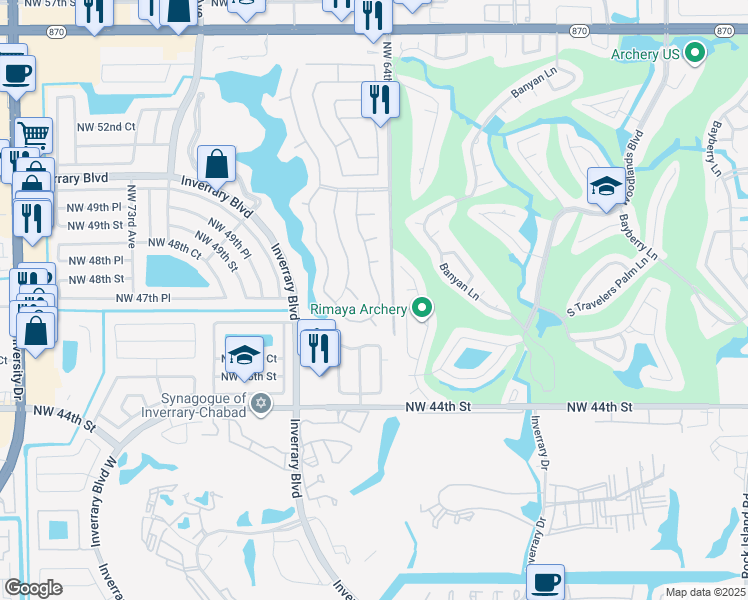 map of restaurants, bars, coffee shops, grocery stores, and more near 4770 Northwest 65th Avenue in Lauderhill