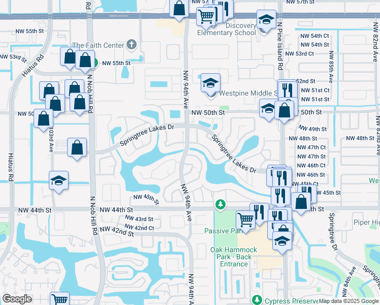 map of restaurants, bars, coffee shops, grocery stores, and more near 9354 Northwest 48th Street in Sunrise