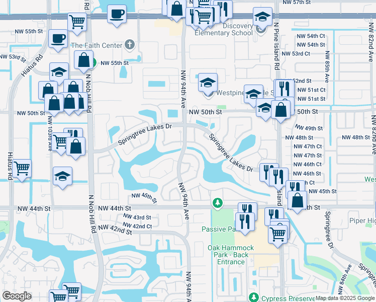 map of restaurants, bars, coffee shops, grocery stores, and more near 9354 Northwest 48th Street in Sunrise