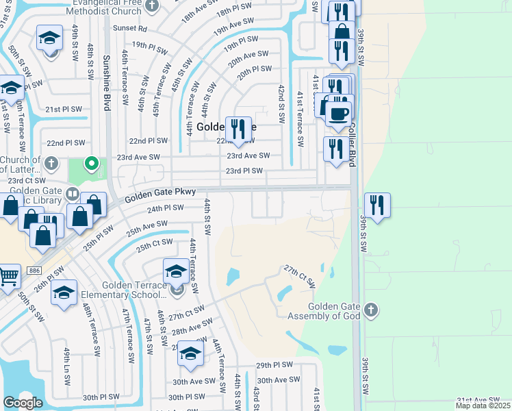 map of restaurants, bars, coffee shops, grocery stores, and more near 4256 Golden Gate Parkway in Naples