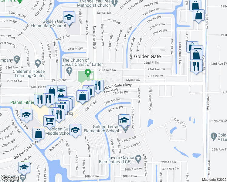 map of restaurants, bars, coffee shops, grocery stores, and more near 4601 24th Place Southwest in Naples