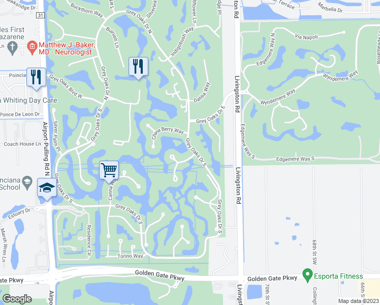 map of restaurants, bars, coffee shops, grocery stores, and more near 1015 Venezia Way in Naples