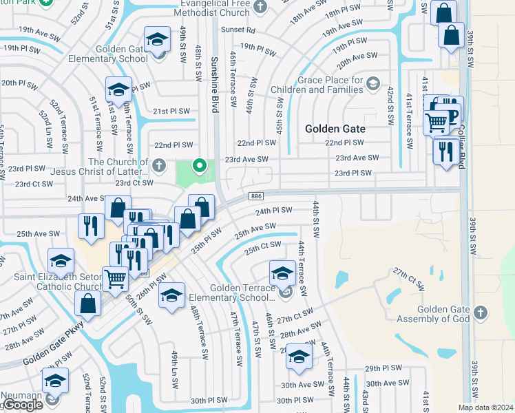 map of restaurants, bars, coffee shops, grocery stores, and more near 4616 Golden Gate Parkway in Naples