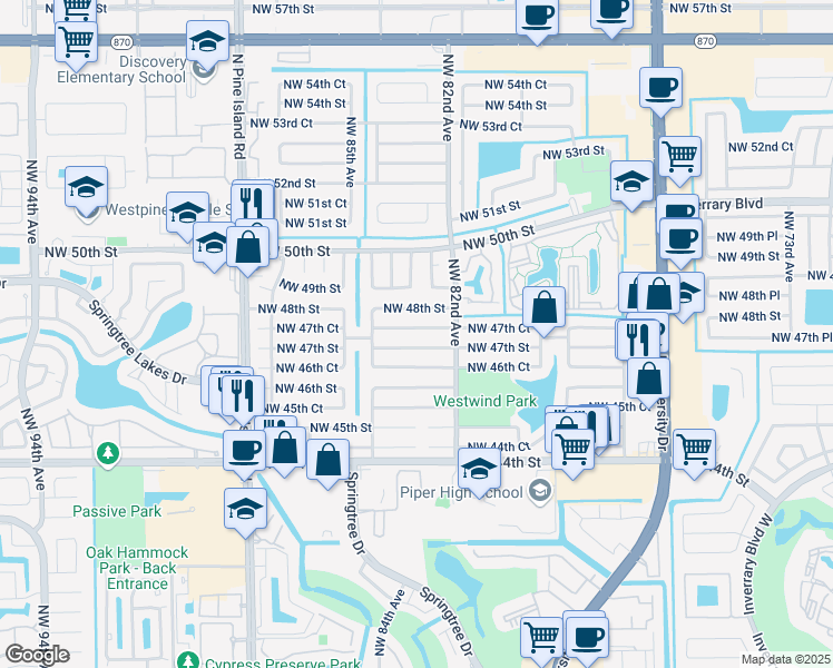 map of restaurants, bars, coffee shops, grocery stores, and more near 8321 Northwest 47th Court in Lauderhill