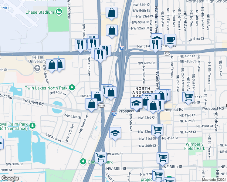 map of restaurants, bars, coffee shops, grocery stores, and more near 4620 Northwest 8th Terrace in Fort Lauderdale