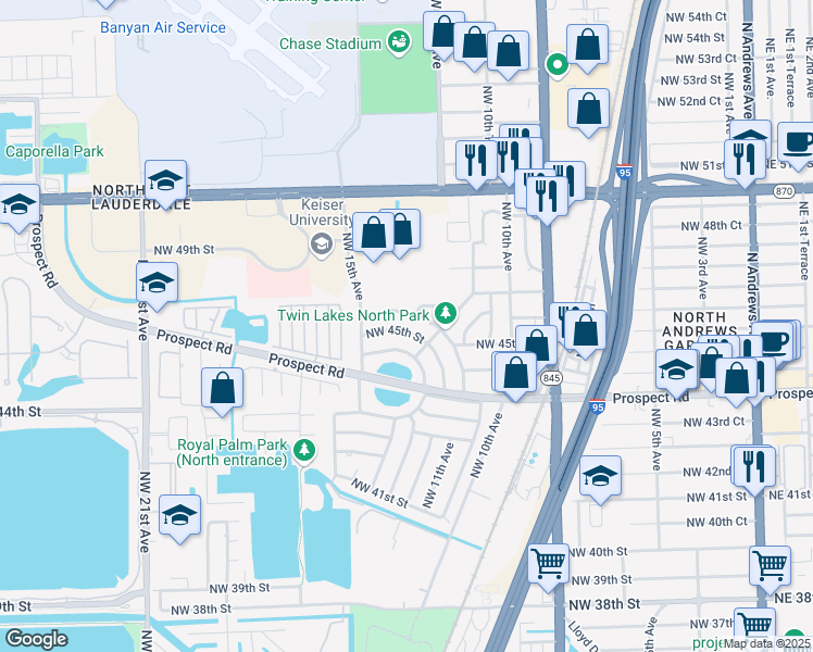 map of restaurants, bars, coffee shops, grocery stores, and more near 1231 Northwest 46th Street in Fort Lauderdale