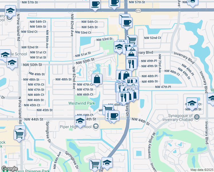 map of restaurants, bars, coffee shops, grocery stores, and more near 7801 Northwest 47th Court in Lauderhill