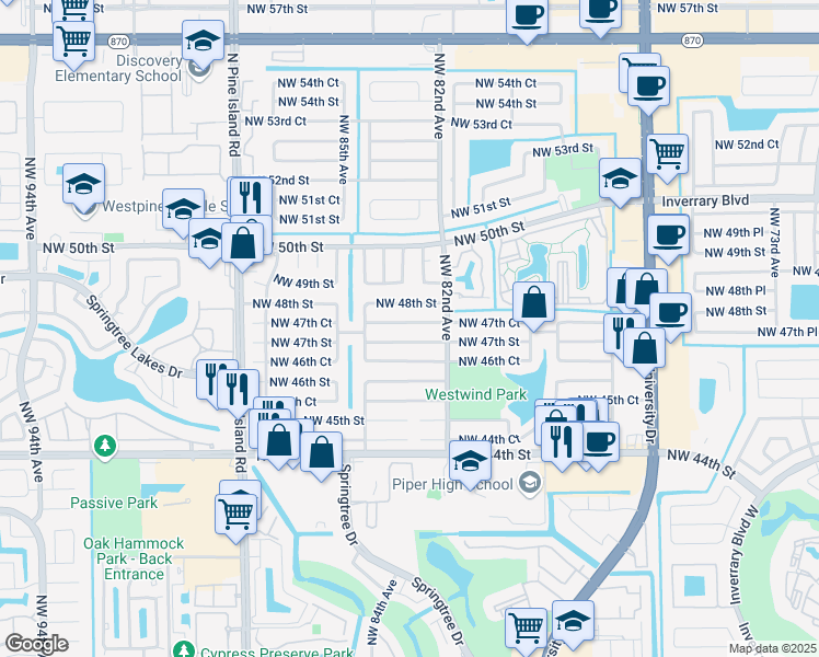 map of restaurants, bars, coffee shops, grocery stores, and more near 8321 Northwest 47th Court in Lauderhill