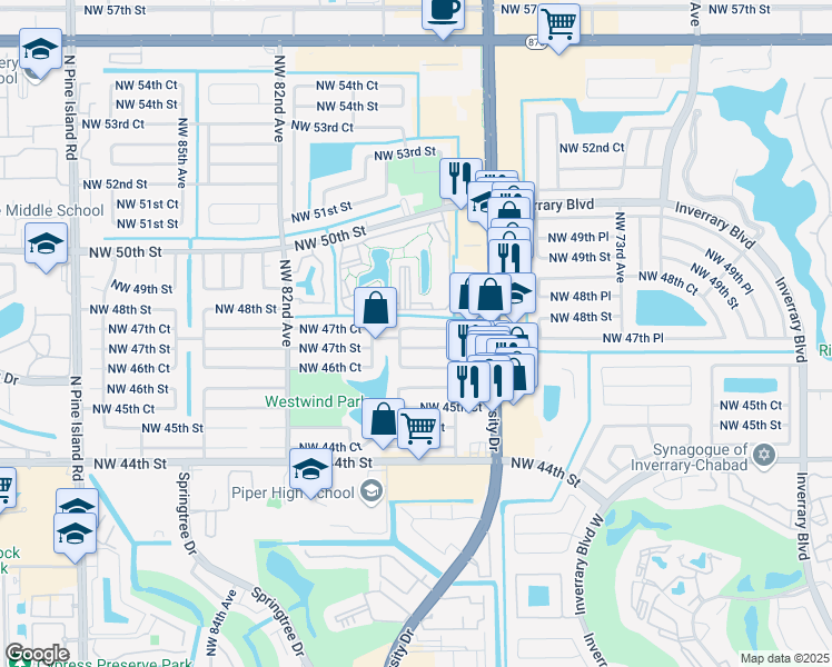 map of restaurants, bars, coffee shops, grocery stores, and more near 7801 Northwest 47th Court in Lauderhill