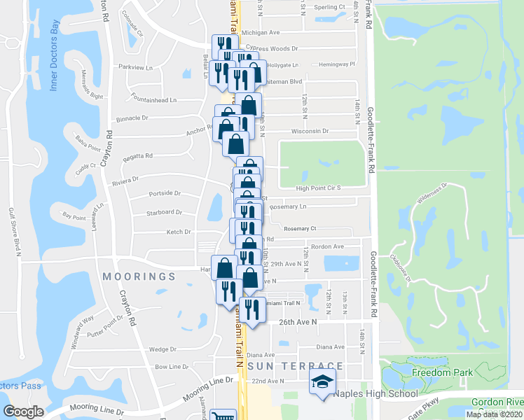 map of restaurants, bars, coffee shops, grocery stores, and more near 927 Rosemary Lane in Naples