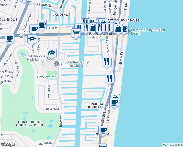 map of restaurants, bars, coffee shops, grocery stores, and more near 271 Imperial Lane in Lauderdale-by-the-Sea