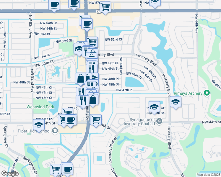 map of restaurants, bars, coffee shops, grocery stores, and more near 7408 Northwest 48th Street in Lauderhill