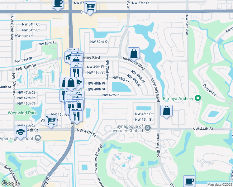 map of restaurants, bars, coffee shops, grocery stores, and more near 7211 Northwest 47th Place in Lauderhill