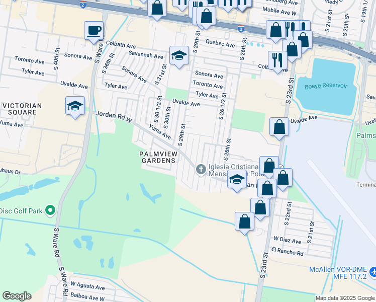 map of restaurants, bars, coffee shops, grocery stores, and more near 2309 South 28th Street in McAllen