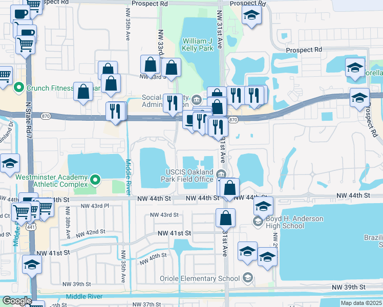 map of restaurants, bars, coffee shops, grocery stores, and more near 3200 Northwest 46th Street in Fort Lauderdale