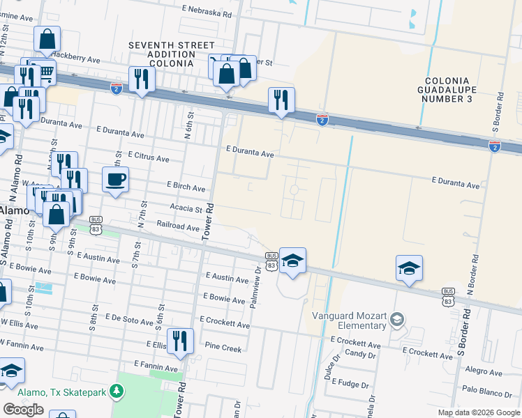 map of restaurants, bars, coffee shops, grocery stores, and more near 411 Needles Palm in Alamo