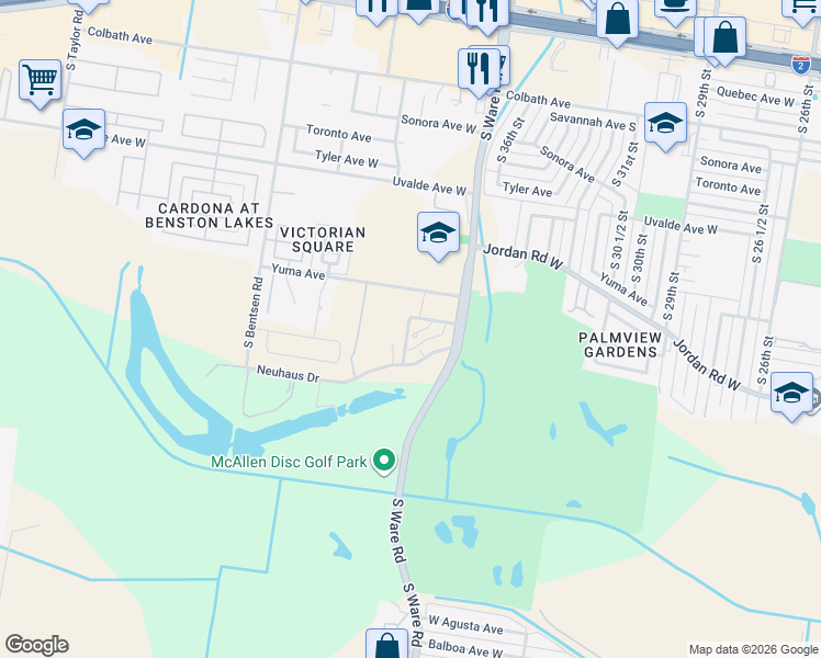 map of restaurants, bars, coffee shops, grocery stores, and more near 3901 Yuma Avenue in McAllen