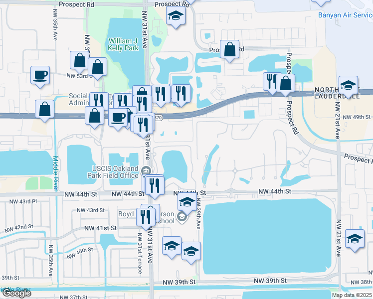 map of restaurants, bars, coffee shops, grocery stores, and more near 216 Lake Pointe Drive in Oakland Park