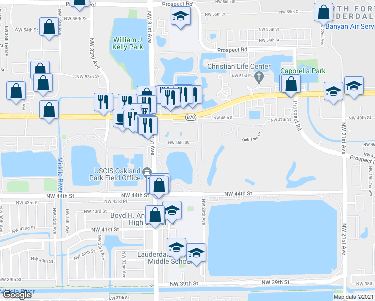 map of restaurants, bars, coffee shops, grocery stores, and more near 2918 Northwest 46th Street in Fort Lauderdale