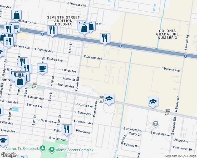 map of restaurants, bars, coffee shops, grocery stores, and more near 411 Needles Palm in Alamo