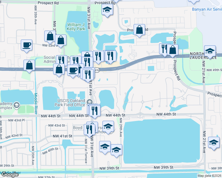 map of restaurants, bars, coffee shops, grocery stores, and more near 2918 Northwest 46th Street in Fort Lauderdale