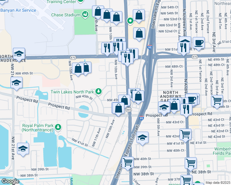 map of restaurants, bars, coffee shops, grocery stores, and more near 4600 Northwest 10th Terrace in Fort Lauderdale