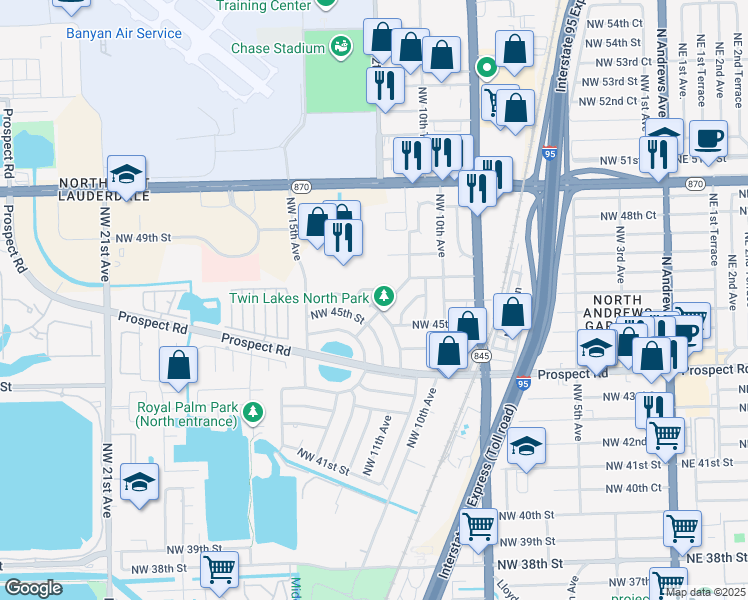 map of restaurants, bars, coffee shops, grocery stores, and more near 1231 Northwest 46th Street in Fort Lauderdale