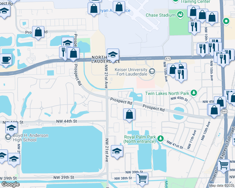 map of restaurants, bars, coffee shops, grocery stores, and more near 4577 Northwest 19th Terrace in Fort Lauderdale