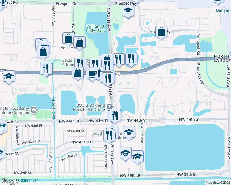 map of restaurants, bars, coffee shops, grocery stores, and more near 3014 Northwest 46th Street in Fort Lauderdale
