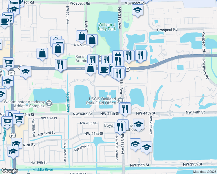map of restaurants, bars, coffee shops, grocery stores, and more near 3200 Northwest 46th Street in Fort Lauderdale