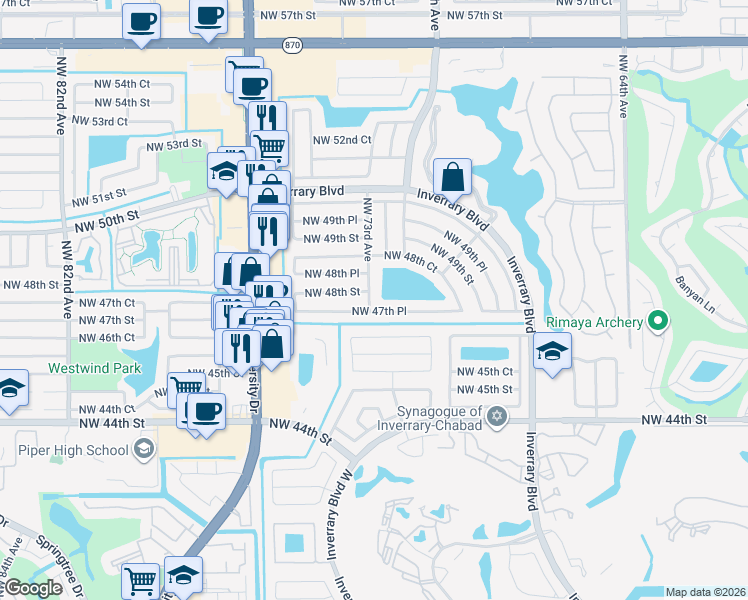 map of restaurants, bars, coffee shops, grocery stores, and more near 7310 Northwest 48th Street in Lauderhill