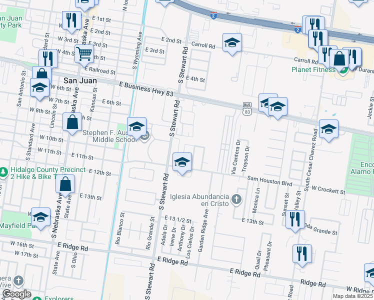 map of restaurants, bars, coffee shops, grocery stores, and more near 908 Sundance Lane in San Juan