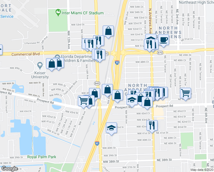 map of restaurants, bars, coffee shops, grocery stores, and more near 4620 Northwest 8th Terrace in Fort Lauderdale