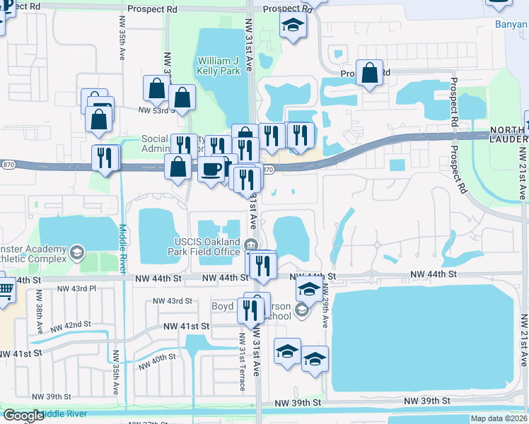 map of restaurants, bars, coffee shops, grocery stores, and more near 3014 Northwest 46th Street in Fort Lauderdale