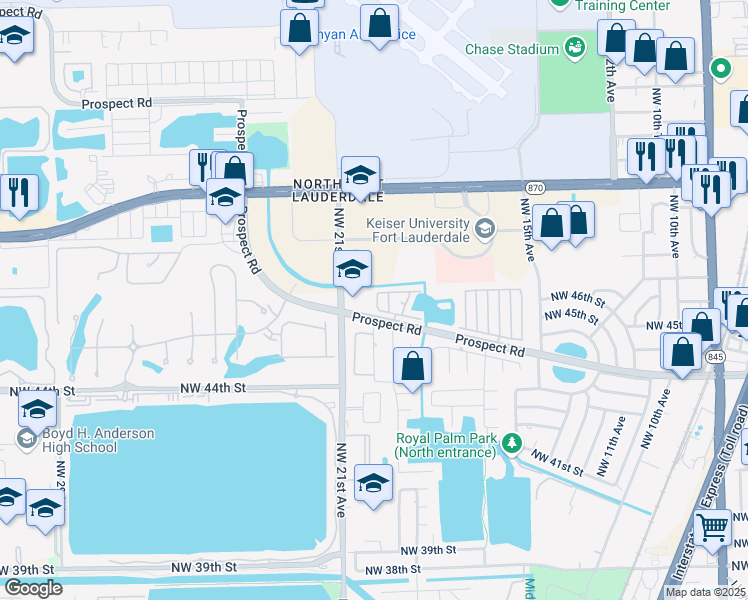 map of restaurants, bars, coffee shops, grocery stores, and more near 4577 Northwest 19th Terrace in Fort Lauderdale