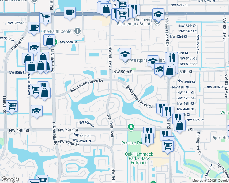map of restaurants, bars, coffee shops, grocery stores, and more near 9354 Northwest 48th Street in Sunrise
