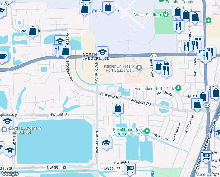 map of restaurants, bars, coffee shops, grocery stores, and more near 4577 Northwest 19th Terrace in Fort Lauderdale