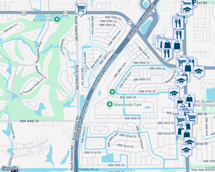 map of restaurants, bars, coffee shops, grocery stores, and more near 4717 Northwest 48th Avenue in Tamarac