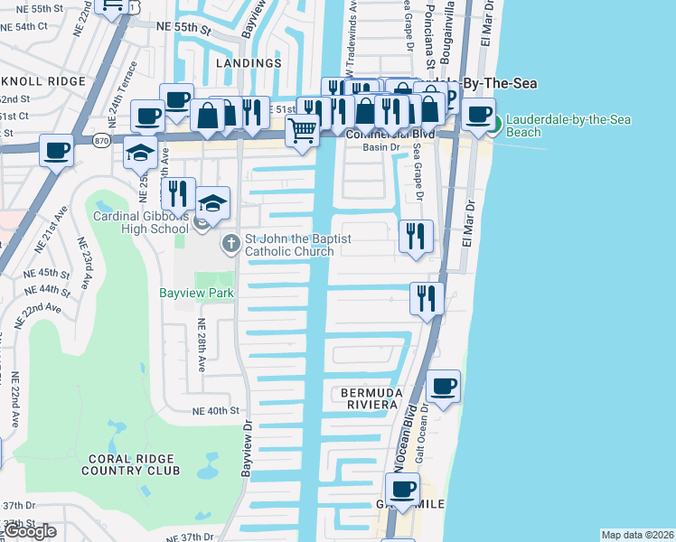 map of restaurants, bars, coffee shops, grocery stores, and more near 291 Imperial Lane in Lauderdale-by-the-Sea