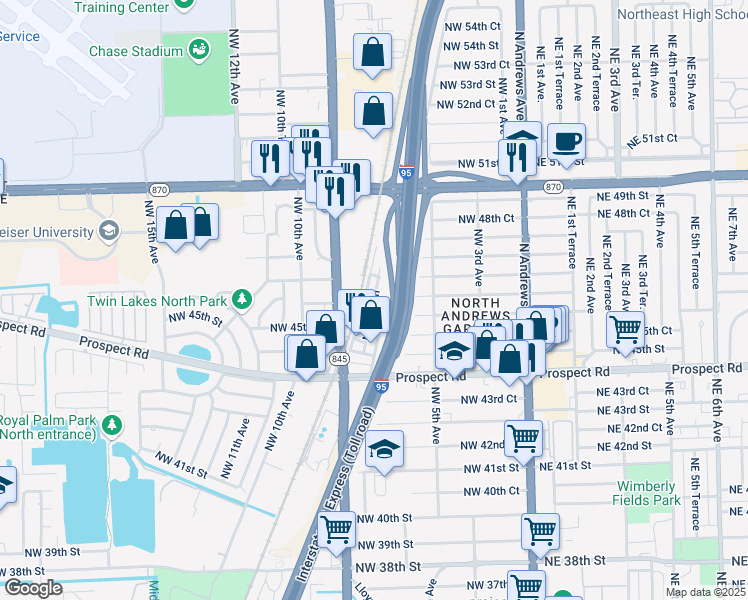 map of restaurants, bars, coffee shops, grocery stores, and more near 4620 Northwest 8th Terrace in Fort Lauderdale