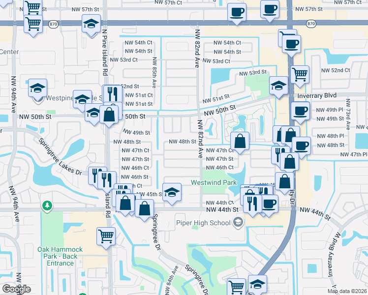 map of restaurants, bars, coffee shops, grocery stores, and more near 8321 Northwest 47th Court in Lauderhill