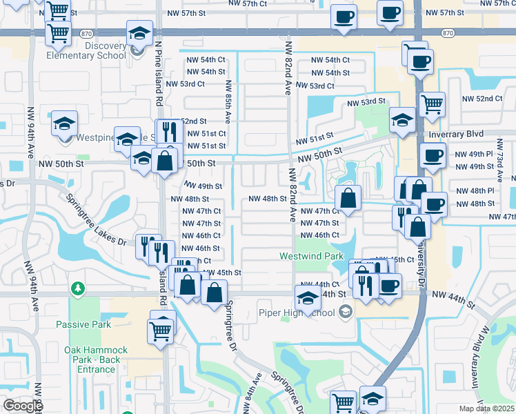 map of restaurants, bars, coffee shops, grocery stores, and more near 8321 Northwest 47th Court in Lauderhill