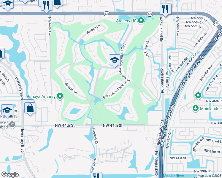 map of restaurants, bars, coffee shops, grocery stores, and more near 5713 Coco Palm Drive in Tamarac