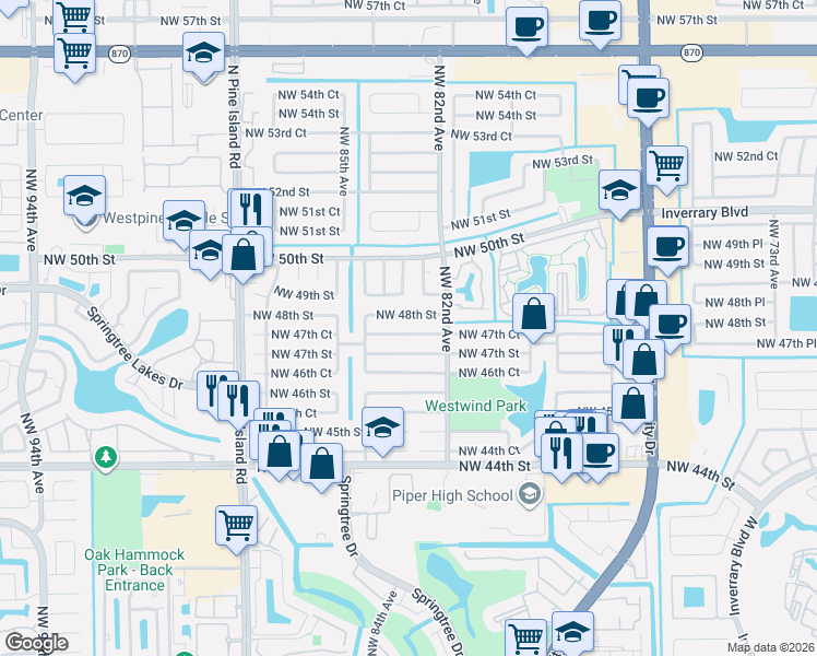 map of restaurants, bars, coffee shops, grocery stores, and more near 8321 Northwest 47th Court in Lauderhill
