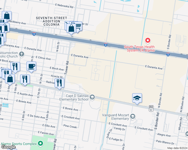 map of restaurants, bars, coffee shops, grocery stores, and more near 409 Castle Palm Drive in Alamo