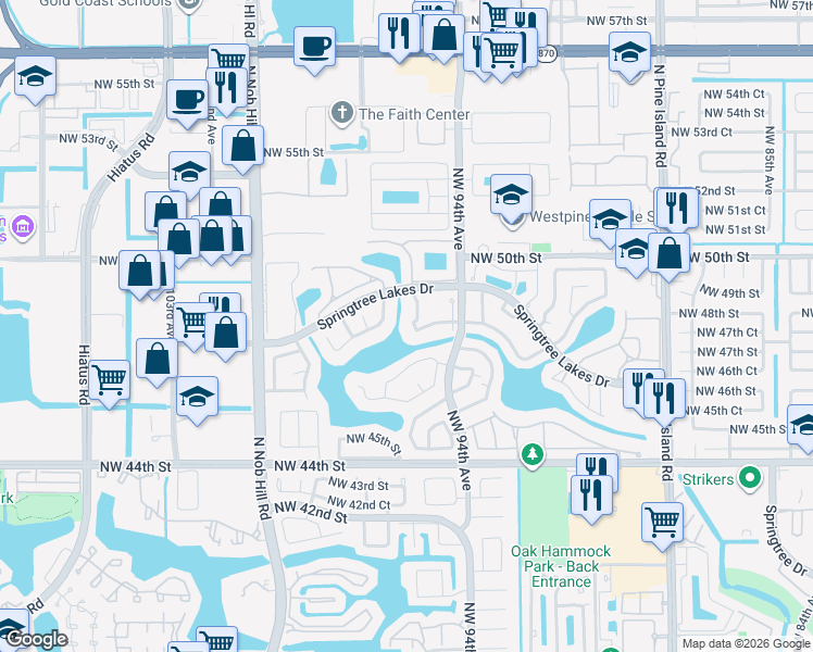 map of restaurants, bars, coffee shops, grocery stores, and more near 4827 Northwest 95th Avenue in Sunrise