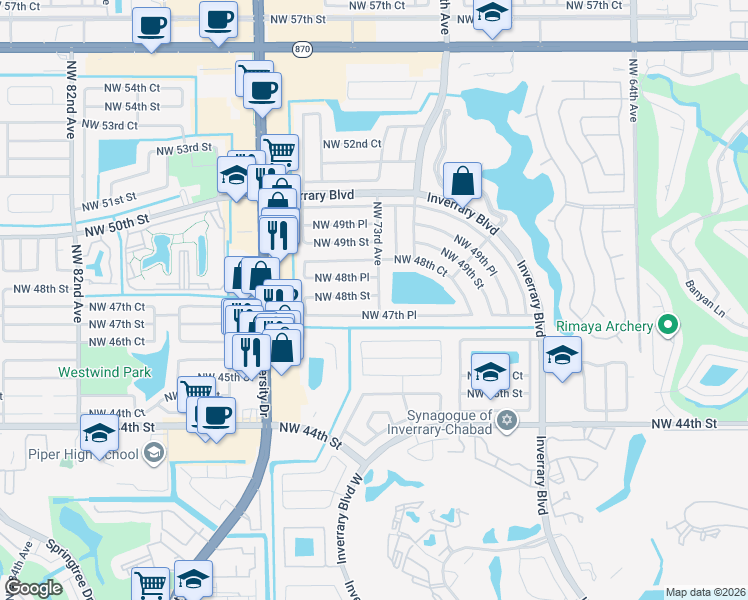 map of restaurants, bars, coffee shops, grocery stores, and more near 7310 Northwest 48th Street in Lauderhill