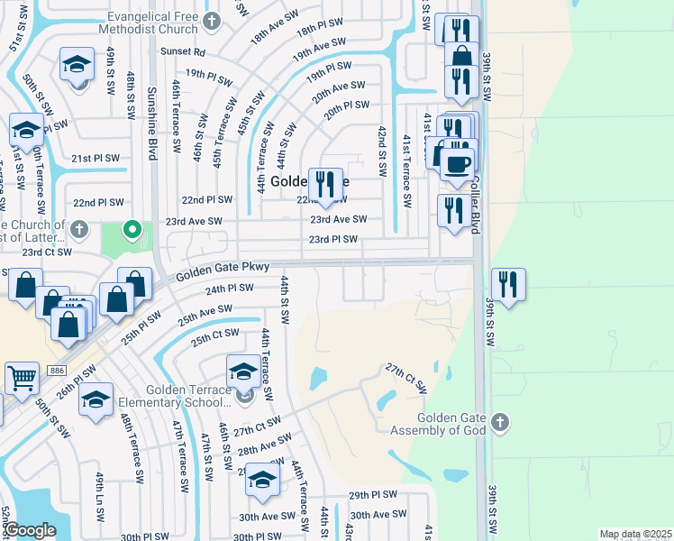 map of restaurants, bars, coffee shops, grocery stores, and more near 2401 43rd Street Southwest in Naples
