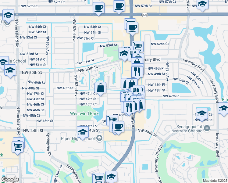 map of restaurants, bars, coffee shops, grocery stores, and more near 7801 Northwest 47th Court in Lauderhill